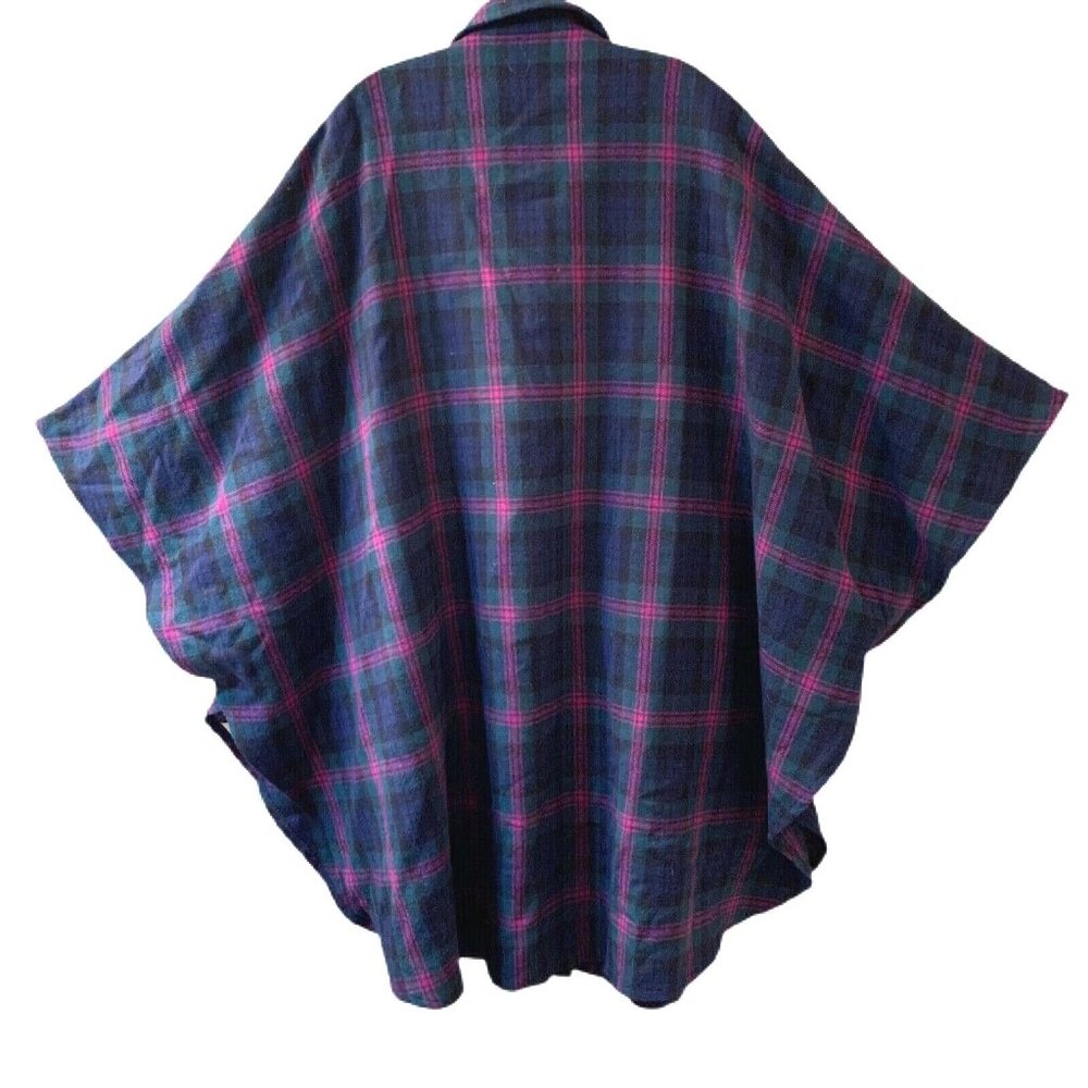 Pendleton Womens O/S Tartan Blue Green Pink Vintage Virgin Wool Cape Poncho USA - Picture 5 of 7